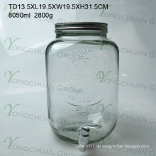High Qualtiy 8L Glas Saft Getränkebecher mit Hahn / Big Capacity Glas Mason Jar mit Scale